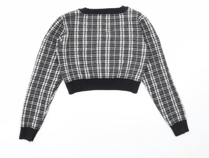 Primark Womens Black Round Neck Plaid Viscose Pullover Jumper Size S