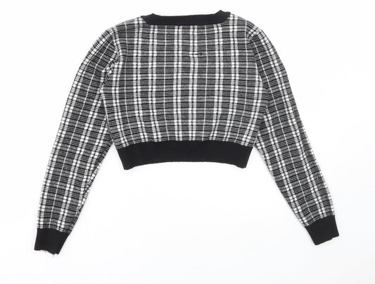 Primark Womens Black Round Neck Plaid Viscose Pullover Jumper Size S