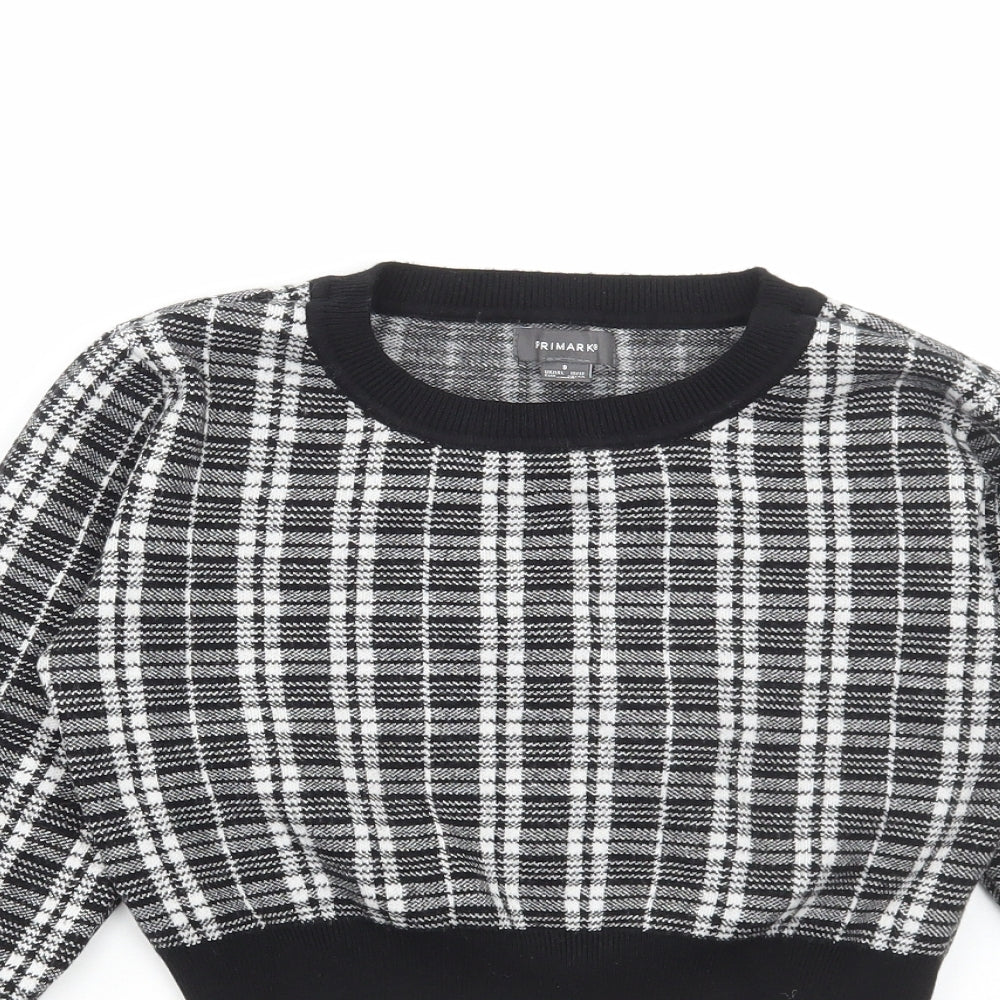 Primark Womens Black Round Neck Plaid Viscose Pullover Jumper Size S