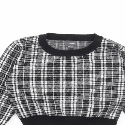 Primark Womens Black Round Neck Plaid Viscose Pullover Jumper Size S