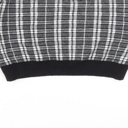 Primark Womens Black Round Neck Plaid Viscose Pullover Jumper Size S