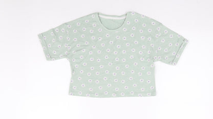 George Girls Green Floral Cotton Cropped T-Shirt Size 6-7 Years Round Neck Pullover