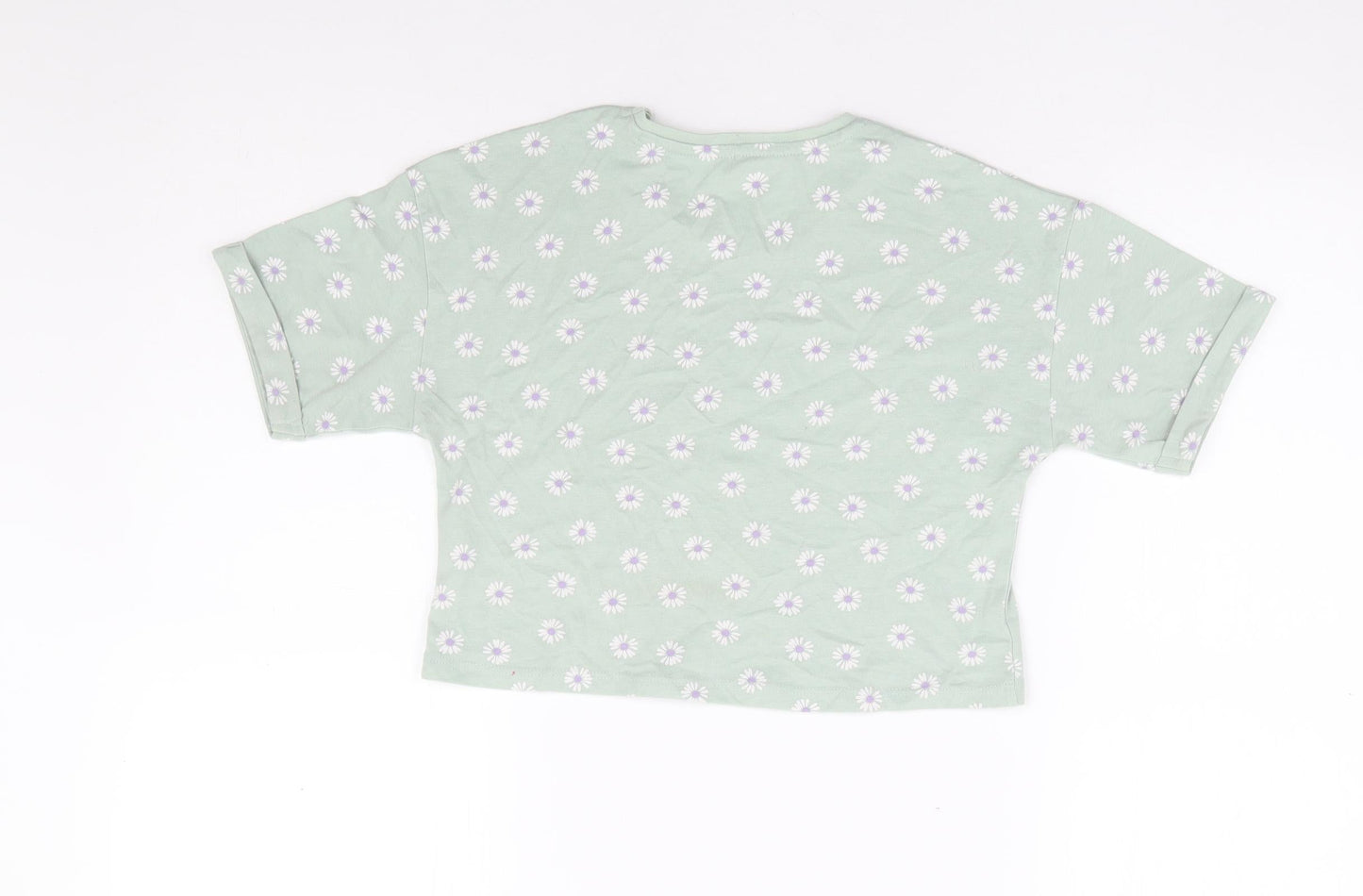 George Girls Green Floral Cotton Cropped T-Shirt Size 6-7 Years Round Neck Pullover