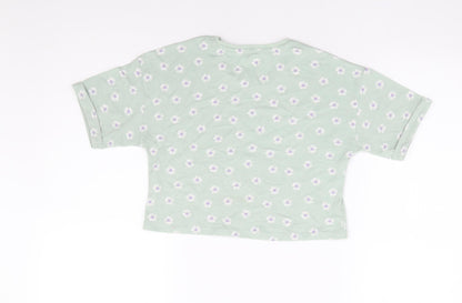 George Girls Green Floral Cotton Cropped T-Shirt Size 6-7 Years Round Neck Pullover