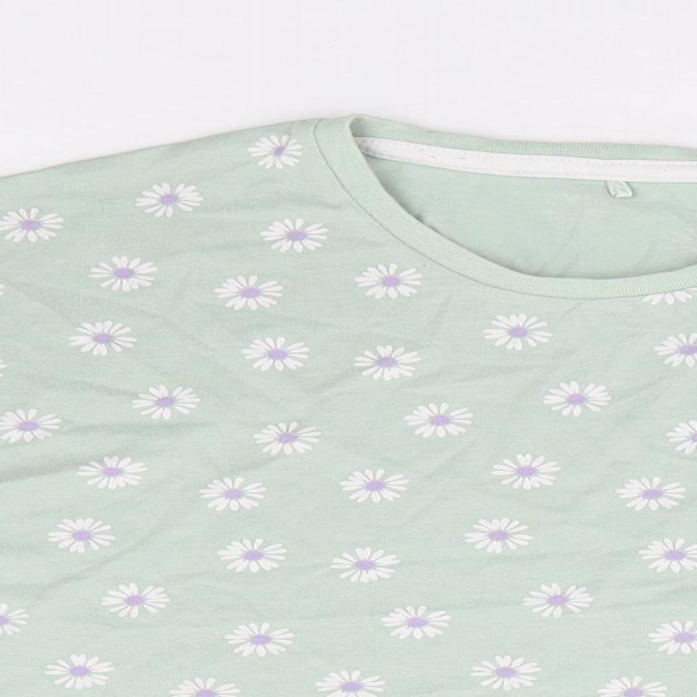 George Girls Green Floral Cotton Cropped T-Shirt Size 6-7 Years Round Neck Pullover