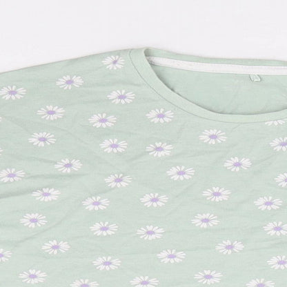 George Girls Green Floral Cotton Cropped T-Shirt Size 6-7 Years Round Neck Pullover