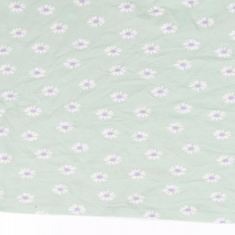 George Girls Green Floral Cotton Cropped T-Shirt Size 6-7 Years Round Neck Pullover