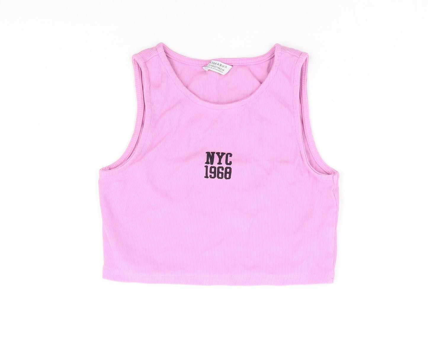 Primark Girls Pink Cotton Cropped Tank Size 10-11 Years Round Neck Pullover - Ribbed, NYC 1968