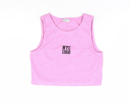 Primark Girls Pink Cotton Cropped Tank Size 10-11 Years Round Neck Pullover - Ribbed, NYC 1968