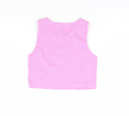 Primark Girls Pink Cotton Cropped Tank Size 10-11 Years Round Neck Pullover - Ribbed, NYC 1968