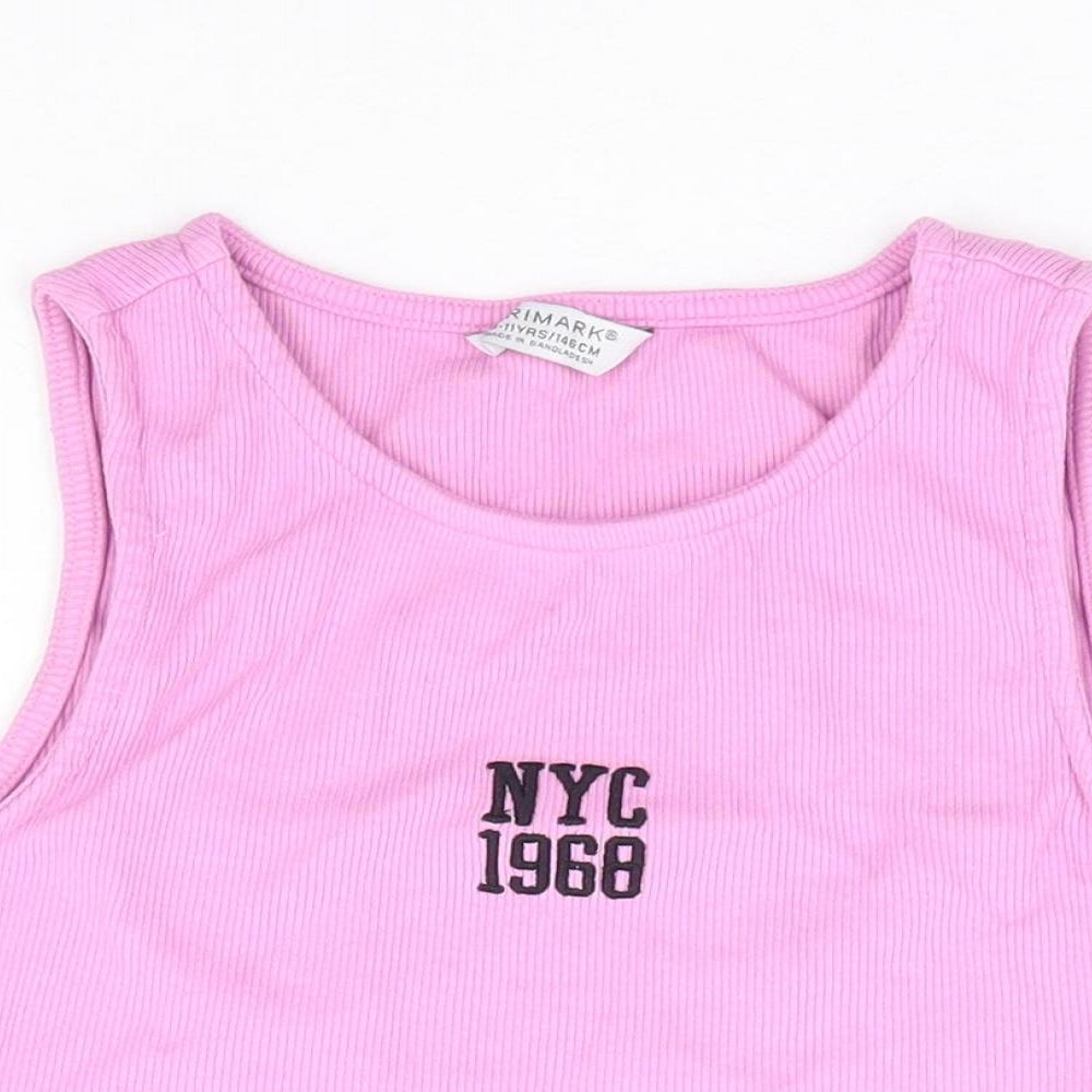 Primark Girls Pink Cotton Cropped Tank Size 10-11 Years Round Neck Pullover - Ribbed, NYC 1968