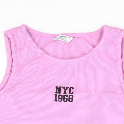 Primark Girls Pink Cotton Cropped Tank Size 10-11 Years Round Neck Pullover - Ribbed, NYC 1968