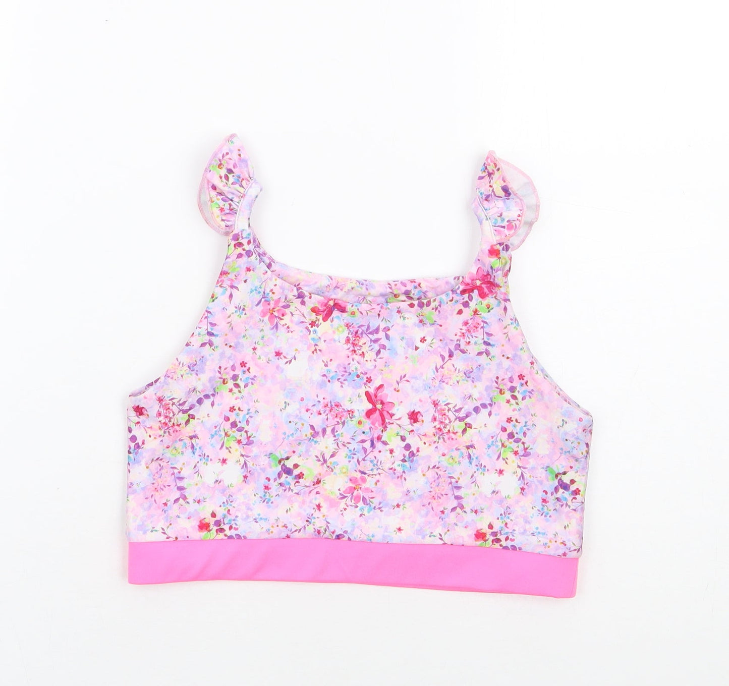 Matalan Girls Pink Floral Polyester Cropped Tank Size 12-13 Years Round Neck Pullover