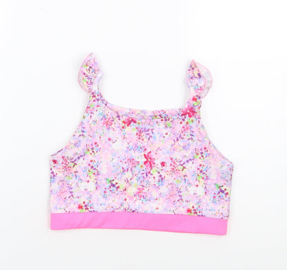 Matalan Girls Pink Floral Polyester Cropped Tank Size 12-13 Years Round Neck Pullover