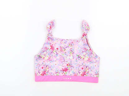 Matalan Girls Pink Floral Polyester Cropped Tank Size 12-13 Years Round Neck Pullover