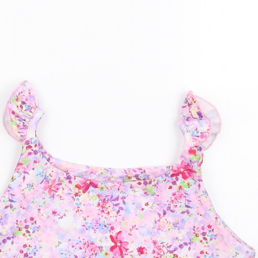 Matalan Girls Pink Floral Polyester Cropped Tank Size 12-13 Years Round Neck Pullover