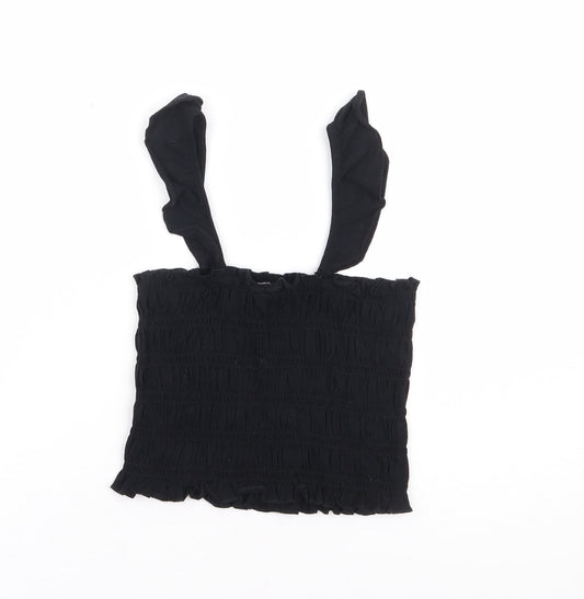 Primark Womens Black 100% Cotton Cropped Tank Size 4 Square Neck