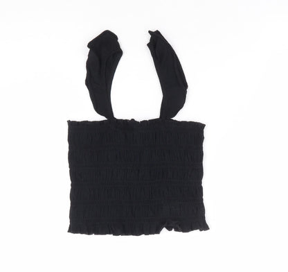 Primark Womens Black 100% Cotton Cropped Tank Size 4 Square Neck