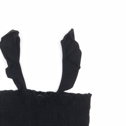 Primark Womens Black 100% Cotton Cropped Tank Size 4 Square Neck