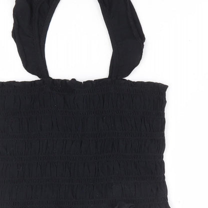 Primark Womens Black 100% Cotton Cropped Tank Size 4 Square Neck