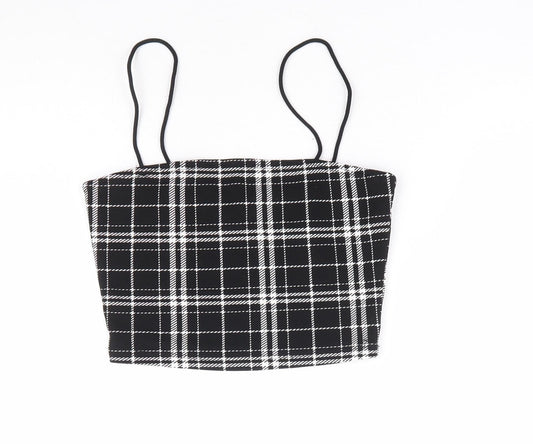SheIn Womens Black Plaid Polyester Cropped Tank Size XS Square Neck