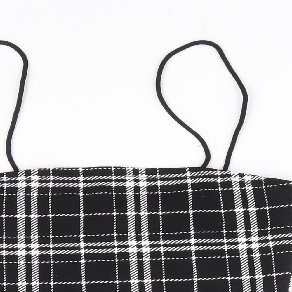 SheIn Womens Black Plaid Polyester Cropped Tank Size XS Square Neck