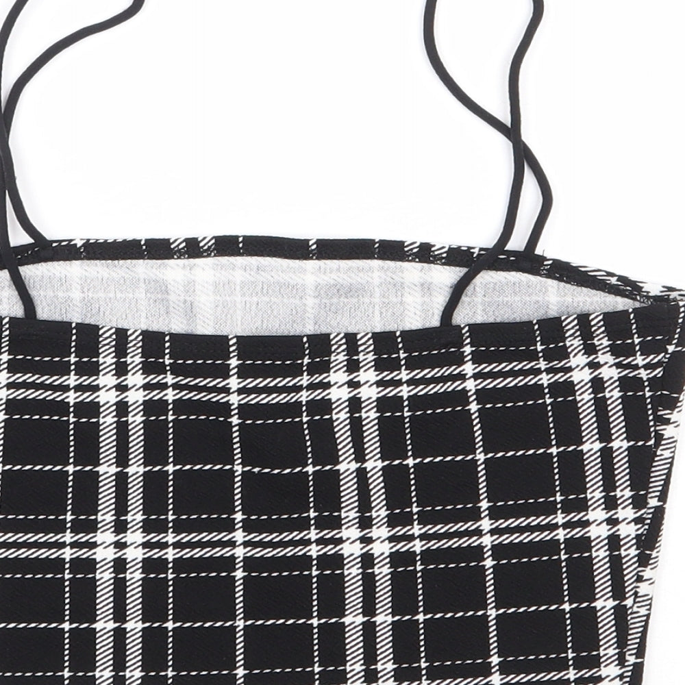 SheIn Womens Black Plaid Polyester Cropped Tank Size XS Square Neck