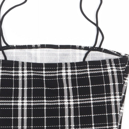 SheIn Womens Black Plaid Polyester Cropped Tank Size XS Square Neck
