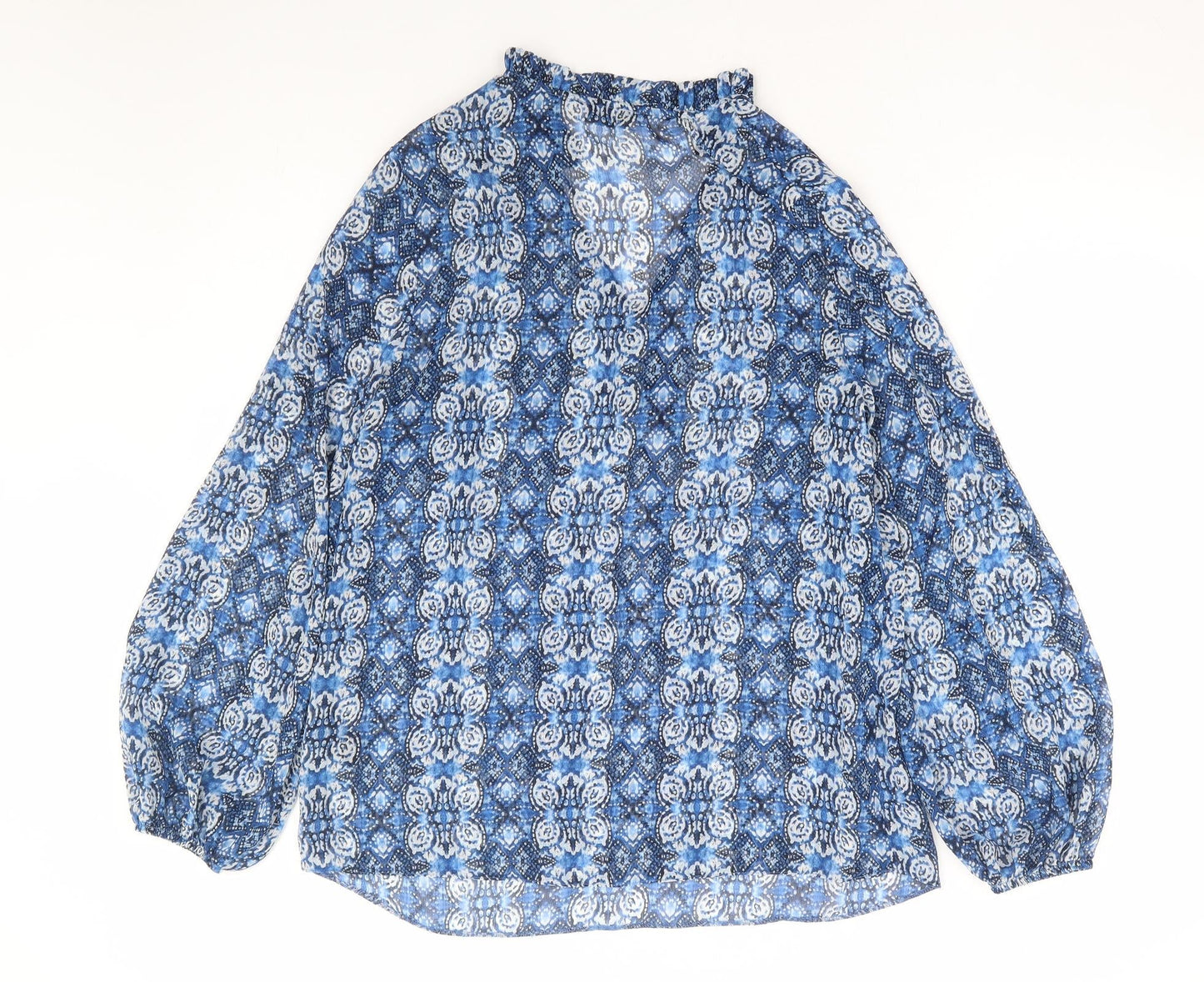 Papaya Womens Blue Geometric Polyester Basic Blouse Size 10 V-Neck