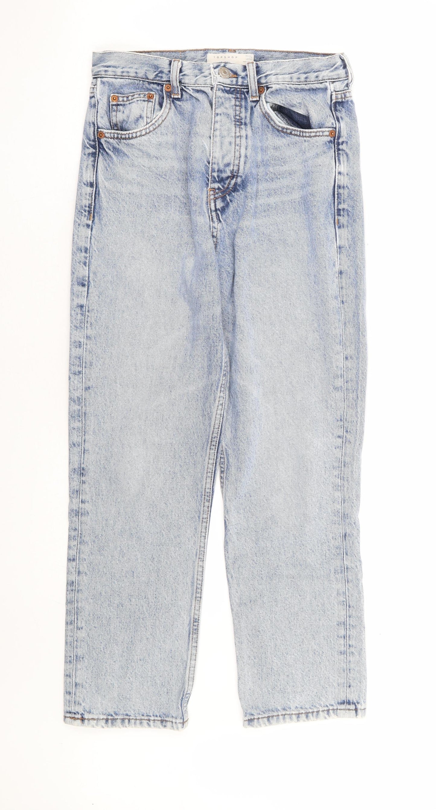 Topshop Womens Blue Cotton Straight Jeans Size 26 in L25 in Regular Button - Short Length