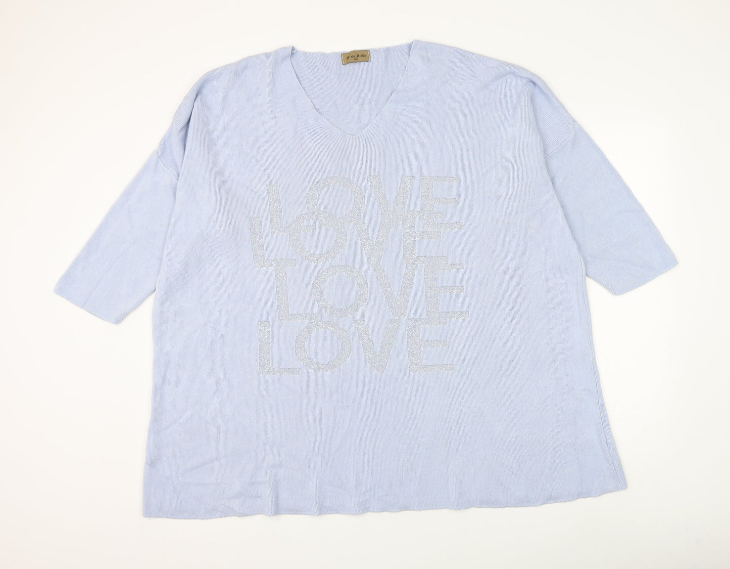 Mina Rose Womens Blue V-Neck Modacrylic Pullover Jumper Size 2XL - Love