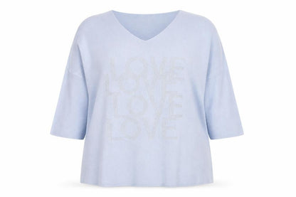 Mina Rose Womens Blue V-Neck Modacrylic Pullover Jumper Size 2XL - Love