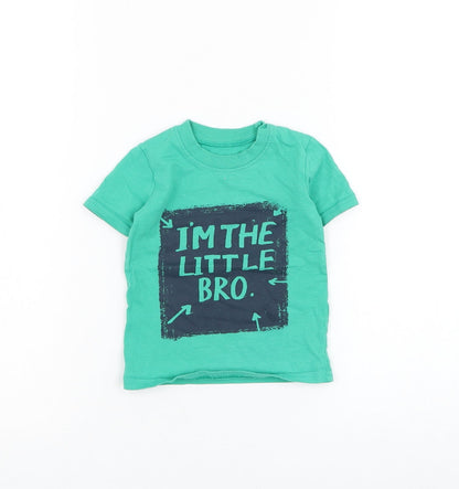 George Boys Green Cotton Basic T-Shirt Size 9-12 Months Round Neck Pullover - I'm The Little Bro
