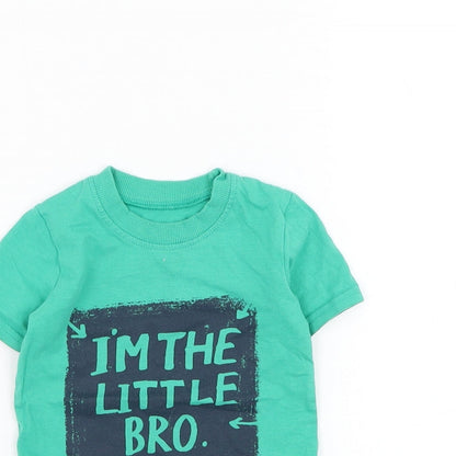 George Boys Green Cotton Basic T-Shirt Size 9-12 Months Round Neck Pullover - I'm The Little Bro
