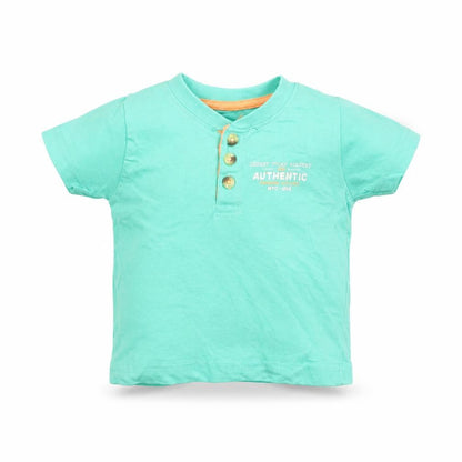 Primark Boys Green Cotton Basic T-Shirt Size 9-12 Months Round Neck Button - Cheeky Chimp Academy