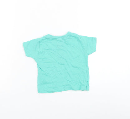 Primark Boys Green Cotton Basic T-Shirt Size 9-12 Months Round Neck Button - Cheeky Chimp Academy