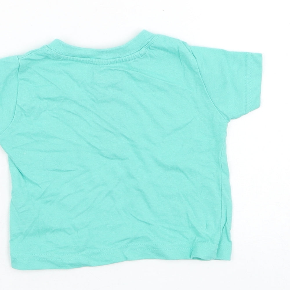 Primark Boys Green Cotton Basic T-Shirt Size 9-12 Months Round Neck Button - Cheeky Chimp Academy