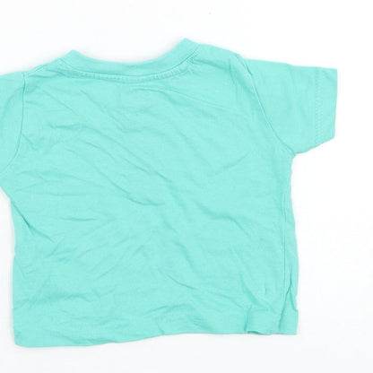 Primark Boys Green Cotton Basic T-Shirt Size 9-12 Months Round Neck Button - Cheeky Chimp Academy