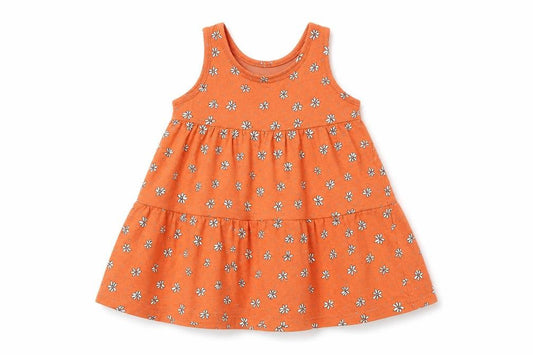 Primark Girls Orange Floral Cotton Shift Size 12-18 Months Round Neck Pullover - Daisy Tiered