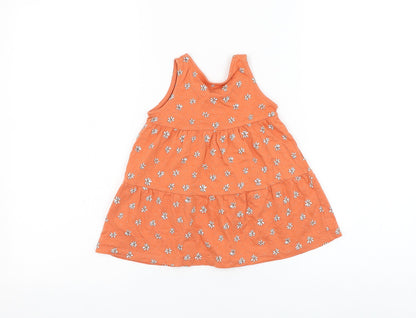 Primark Girls Orange Floral Cotton Shift Size 12-18 Months Round Neck Pullover - Daisy Tiered