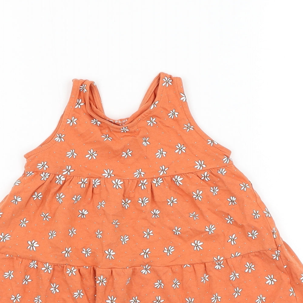 Primark Girls Orange Floral Cotton Shift Size 12-18 Months Round Neck Pullover - Daisy Tiered