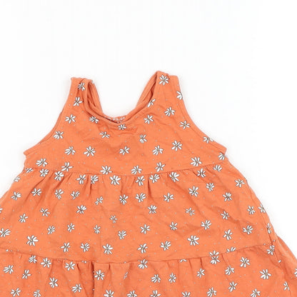 Primark Girls Orange Floral Cotton Shift Size 12-18 Months Round Neck Pullover - Daisy Tiered
