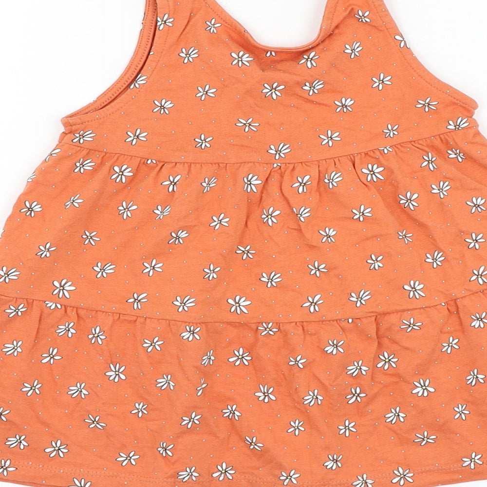 Primark Girls Orange Floral Cotton Shift Size 12-18 Months Round Neck Pullover - Daisy Tiered
