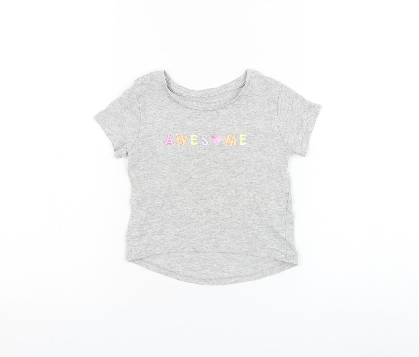Primark Girls Grey Cotton Basic T-Shirt Size 2-3 Years Round Neck Pullover - Awesome