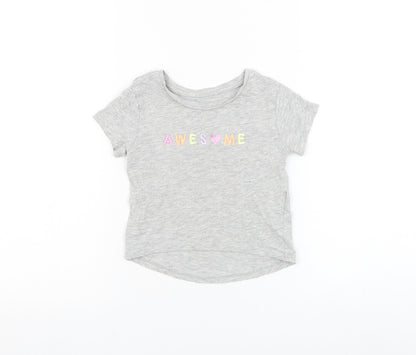 Primark Girls Grey Cotton Basic T-Shirt Size 2-3 Years Round Neck Pullover - Awesome