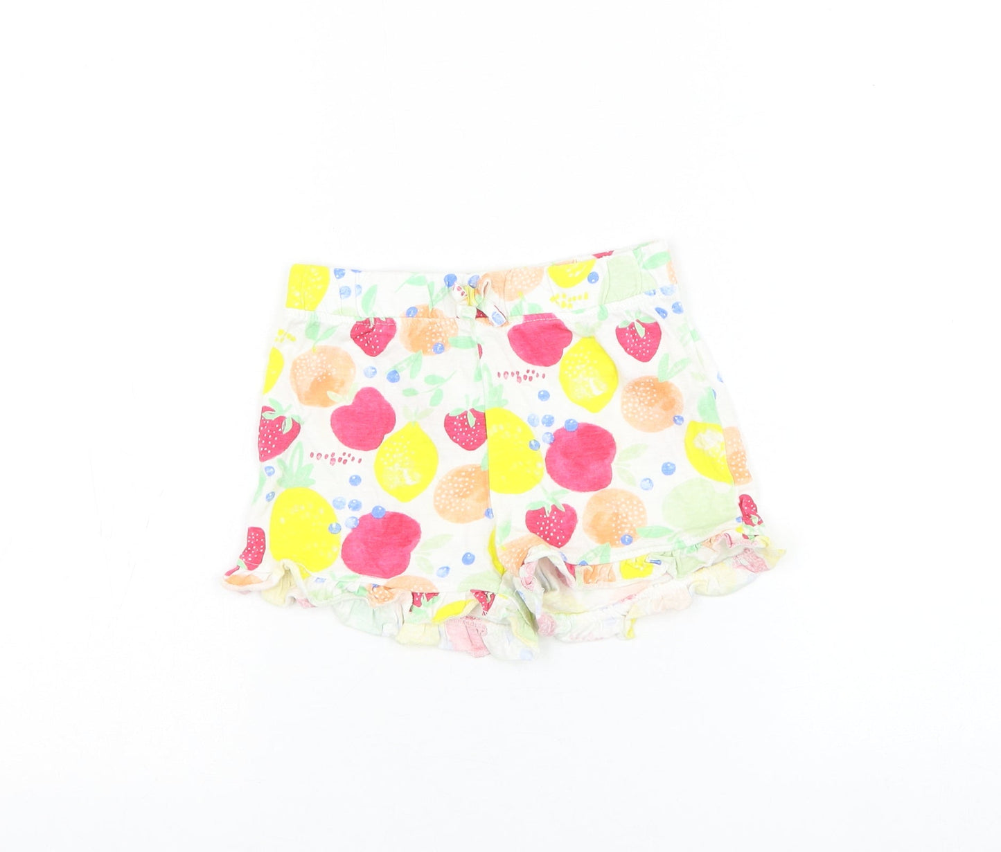 Primark Girls White Geometric Cotton Cropped Trousers Size 24 Months Pullover - Fruit/Shorts