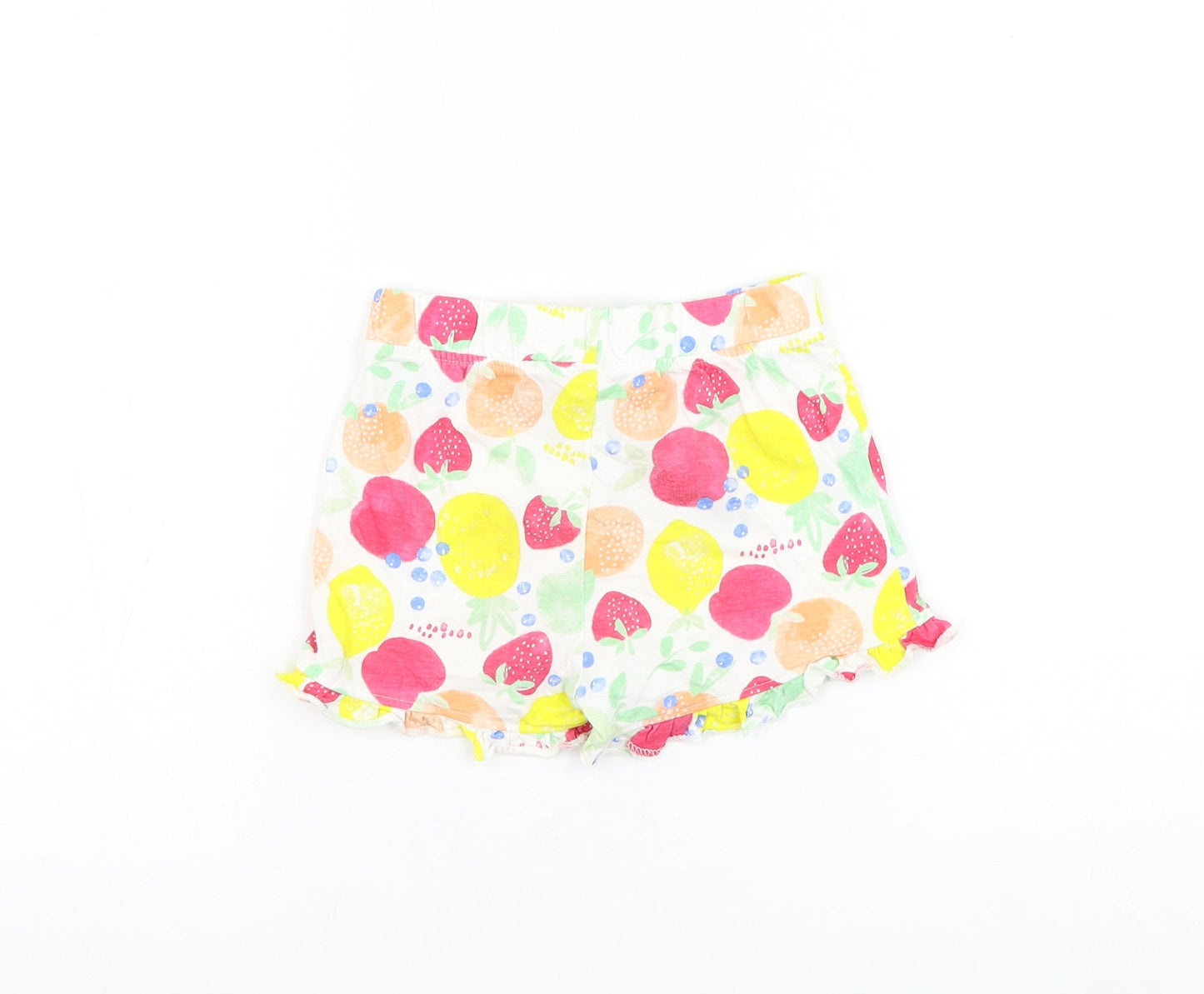Primark Girls White Geometric Cotton Cropped Trousers Size 24 Months Pullover - Fruit/Shorts