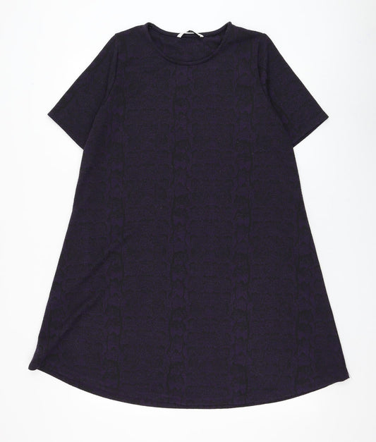 TU Womens Purple Animal Print Polyester A-Line Size 12 Round Neck Pullover - Snake Print