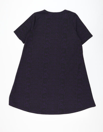 TU Womens Purple Animal Print Polyester A-Line Size 12 Round Neck Pullover - Snake Print