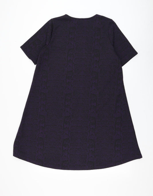 TU Womens Purple Animal Print Polyester A-Line Size 12 Round Neck Pullover - Snake Print